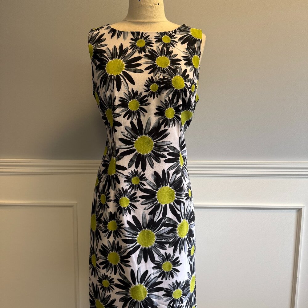 Ronni Nicole Dress | Zipper Back | White Black Yellow | Flowered